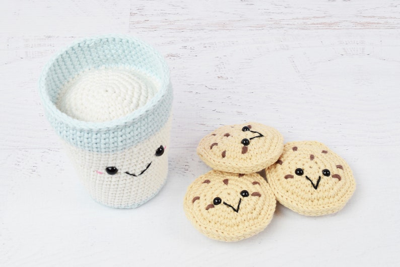 PDF PATTERN Santa's Milk and Cookies Crochet pattern Amigurumi Kawaii food Christmas cookies image 5