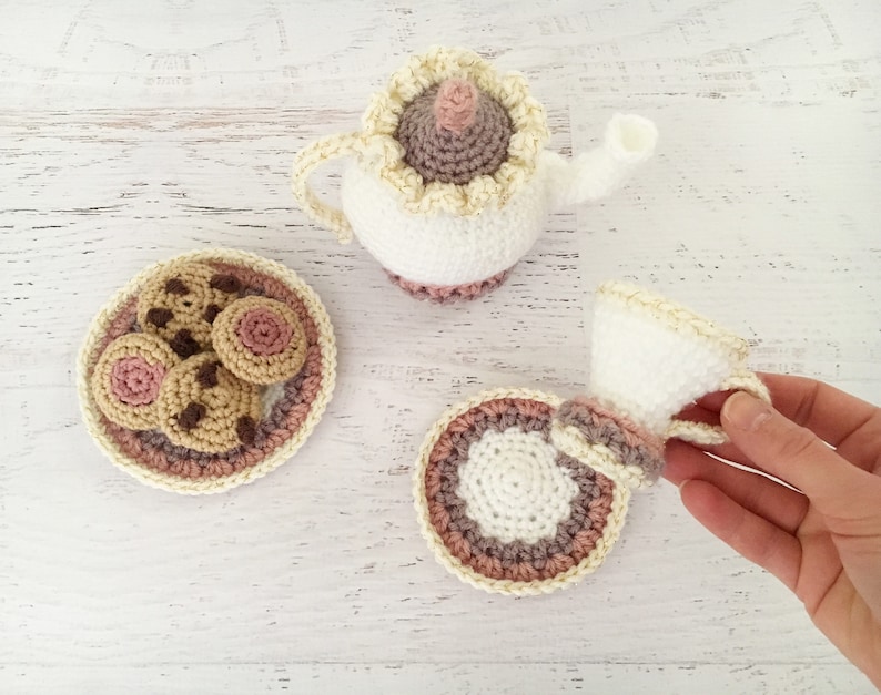 Amigurumi Crochet PATTERN Mrs. Potts Tea and Cookies tea set pretend play crochet food toy cookies amigurumi tea pot PDF pattern image 2
