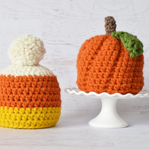 CROCHET PATTERN - Pumpkin and Candy Corn Hat - Instant Download crochet beanie baby hat pattern