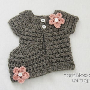 CROCHET PATTERN Mini Miss Cardigan & Beanie baby sweater baby girl hat preemie newborn crochet tutorial PDF download image 4
