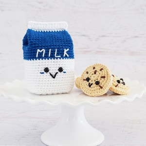 WZÓR NA SZYDEŁKO - Mleko i ciasteczka - PDF do pobrania natychmiast, karton mleka, ciasteczka z kawałkami czekolady, jedzenie amigurumi, zabawa w udawanie, jedzenie na szydełku