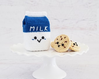 CROCHET PATTERN - Milk and Cookies - PDF Instant Download, milk carton, chocolate chip cookies, amigurumi food, pretend play, crochet food