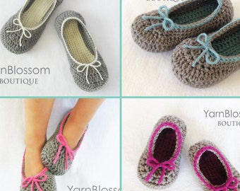 Slippers CROCHET PATTERN -Mommy and Me Slippers- (23 shoe sizes) house slippers shoes baby booties slipper patterns PDF Instant Download