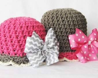Hat CROCHET PATTERN - Bow-tastic Beanie & hair bow tutorial - Instant Download, crochet hat pattern, for girls, baby hat pattern, baby girl