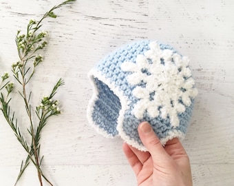 CROCHET PATTERN - Let It Snow Beanie - crochet hat baby crochet pattern ear flap beanie snowflake hat accessories