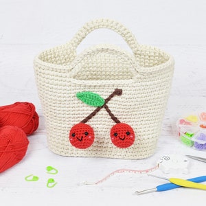 CROCHET PATTERN - Cherry Handbag - instructions to make a crochet bag, tote, kawaii purse, amigurumi cherries