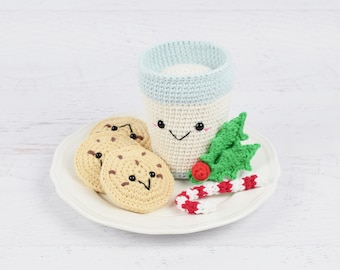 PDF PATTERN - Santa's Milk and Cookies - Crochet pattern Amigurumi Kawaii food Christmas cookies