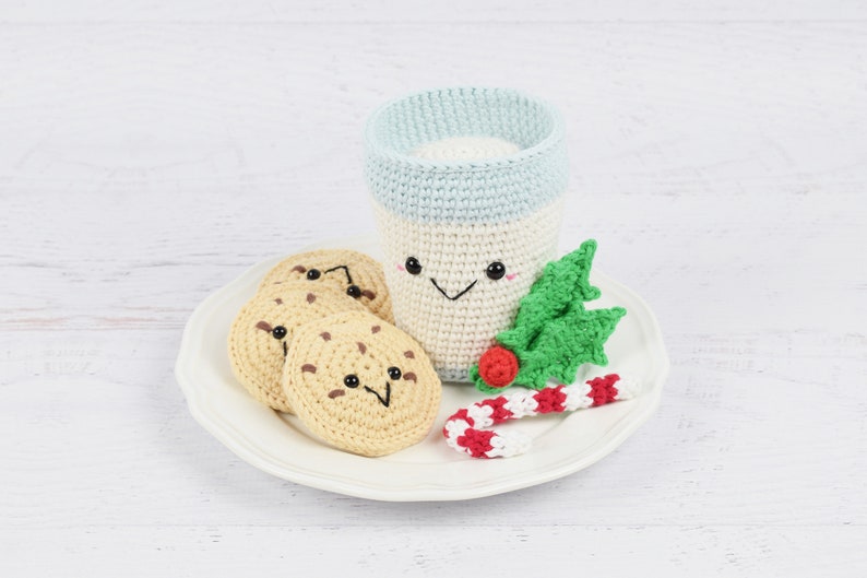 PDF PATTERN Santa's Milk and Cookies Crochet pattern Amigurumi Kawaii food Christmas cookies image 1