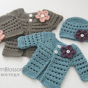 CROCHET PATTERN Mini Miss Cardigan & Beanie baby sweater baby girl hat preemie newborn crochet tutorial PDF download image 3