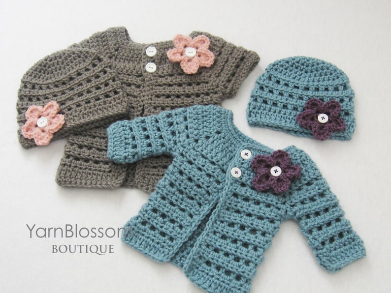 CROCHET PATTERN Mini Miss Cardigan & Beanie baby sweater baby girl hat preemie newborn crochet tutorial PDF download image 3