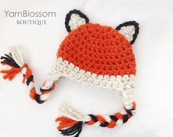 CROCHET PATTERN Baby Fox Earflap Hat (5 sizes included from newborn to 10 years old) Instant Download