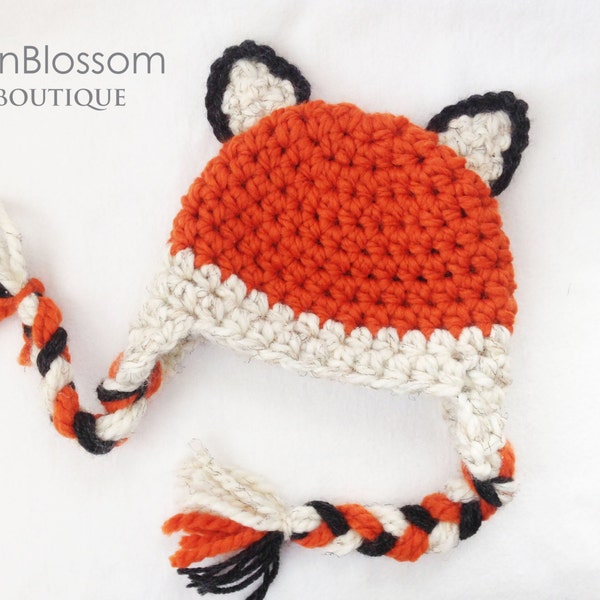 CROCHET PATTERN Baby Fox Earflap Hat (5 sizes included from newborn to 10 years old) Instant Download