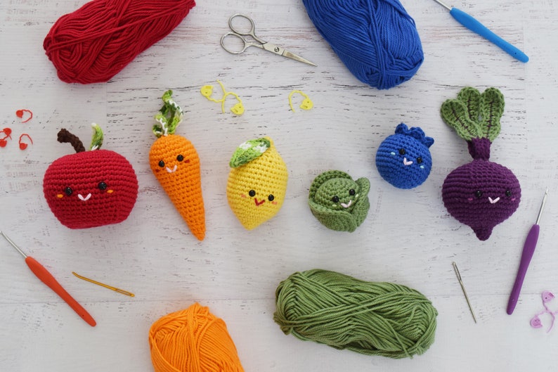 CROCHET PATTERN Farmer's Market amigurumi toy crochet food play food crochet vegetables fruit market bag kids PDF digital pattern image 4