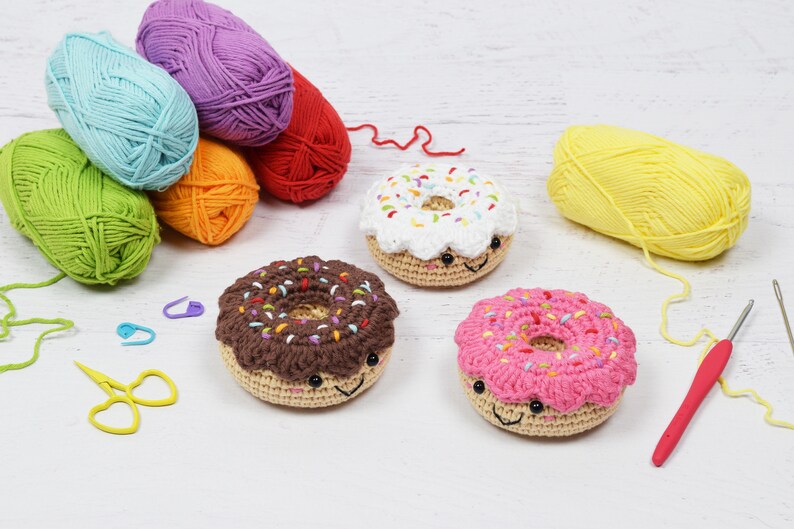 Amigurumi Crochet PATTERN Donut With Sprinkles PDF digital pattern of kawaii donuts for pretend play or cute decor image 3