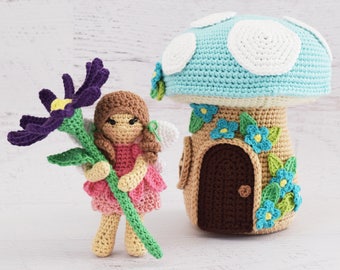 CROCHET PATTERN - Petunia the Garden Fairy and Her Mushroom House - amigurumi toy crochet fairy doll softie handmade pdf digital pattern