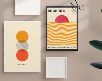 Bauhaus-konsttryckset • Orange minimalistisk väggdekoration i modern stil från mitten av århundradet