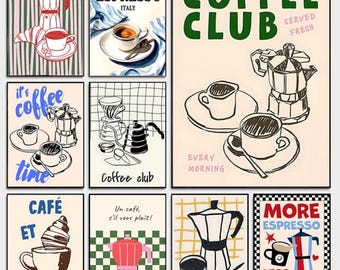 Coffee Club Print, French Kitchen Wall Art, Coffee Lover Gift