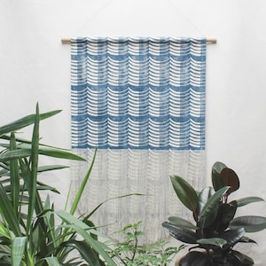 Thick Thin Wave Block Print Wall Hanging in Blue