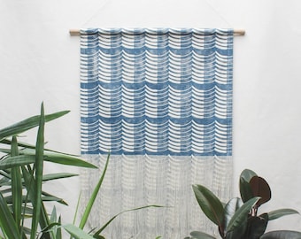 Thick Thin Wave Block Print Wall Hanging in Blue