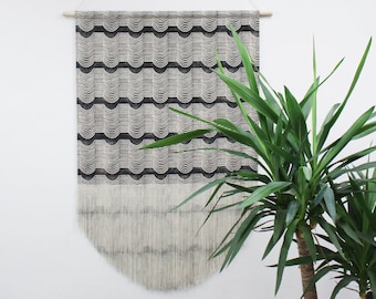 Large Block Printed Wave Wall Hanging in Black