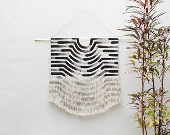 Small Painted Wave Fringe Wall Hanging in Black