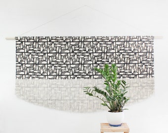 Large Block Print Hands Fringe Wall Hanging