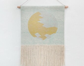 Light Green Flame with Taupe Circle and Gold Wall Hanging