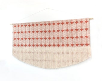 Large Block Print Scallop Fringe Wall Hanging in Burnt Orange