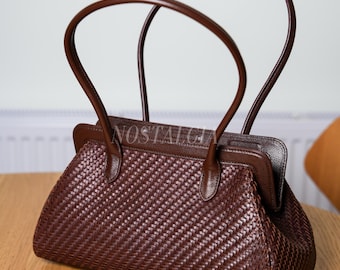 Handwoven Braided Leather Hobo Tote Bag with Cotton Pouch