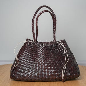 Genuine Buffalo Leather handwoven Hobo Tote Braided Beach Bag gift for her Kaffee made in India Chennai