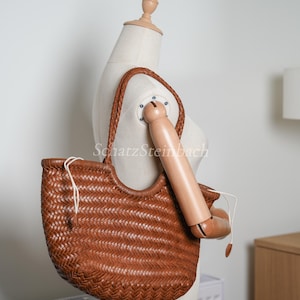 Dina handwoven Leather Hobo Tote braided holiday beach bag gift for her image 12