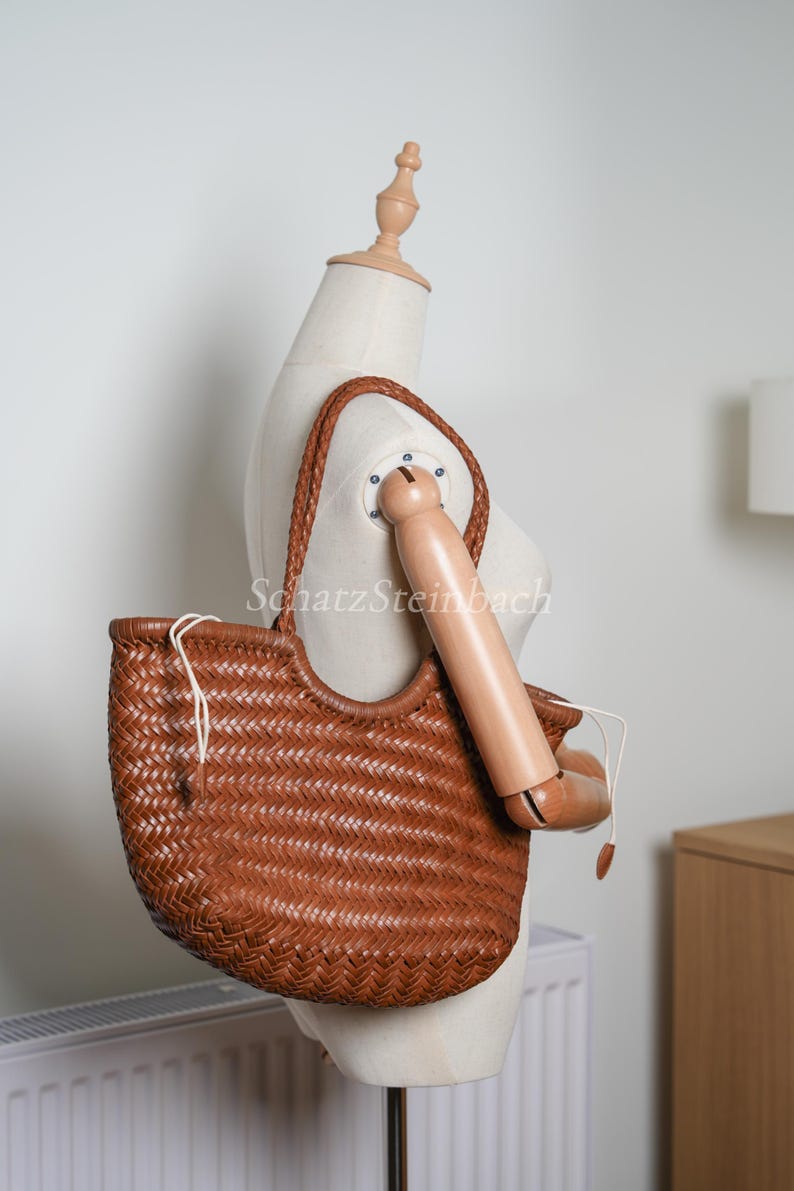 Dina handwoven Leather Hobo Tote braided holiday beach bag gift for her image 12
