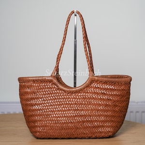 Dina handwoven Leather Hobo Tote braided holiday beach bag gift for her Brown