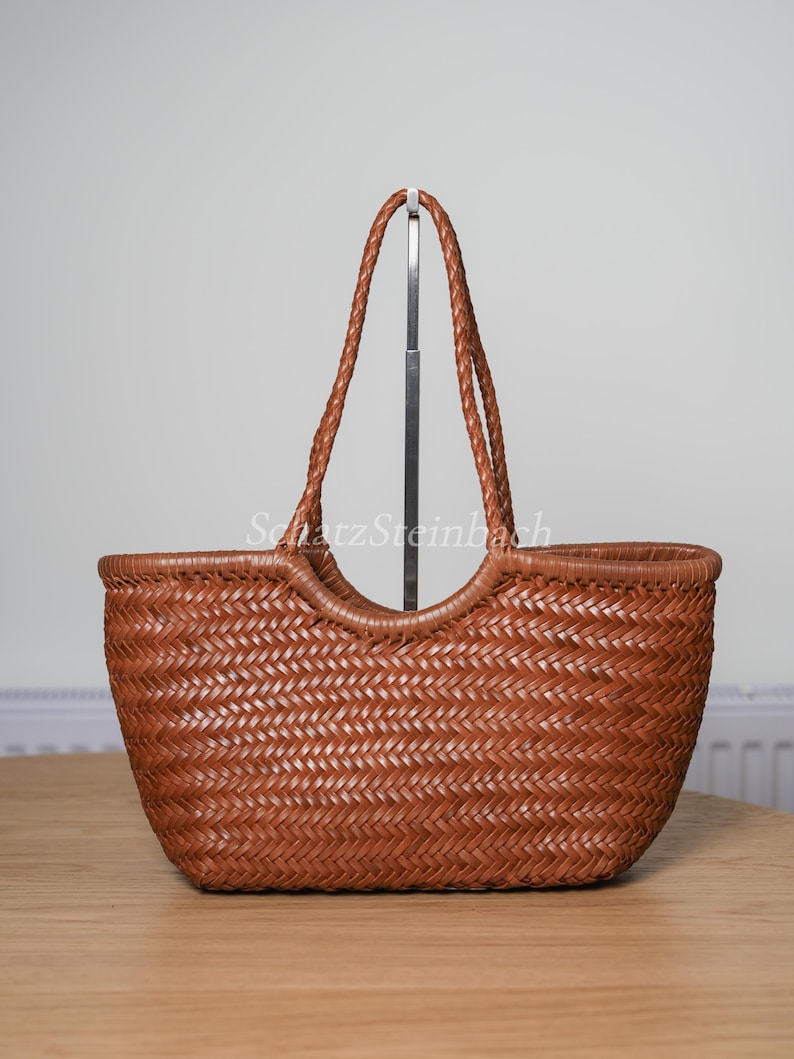 Dina handwoven Leather Hobo Tote braided holiday beach bag gift for her Brown