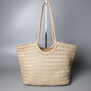 Borsa a tracolla Dina in pelle intrecciata a mano, modello Hobo, per donna, ideale per la spiaggia e le vacanze, con pochette inclusa.