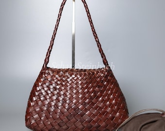 Ivy Dark Brown handwoven Leather Hobo Tote braided holiday beach Bag gift for her