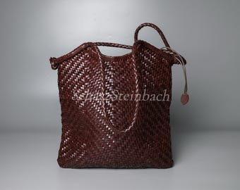 Handwoven Leather Hobo Tote Bag: Chocolate Brown, Slouchy Beach Handbag