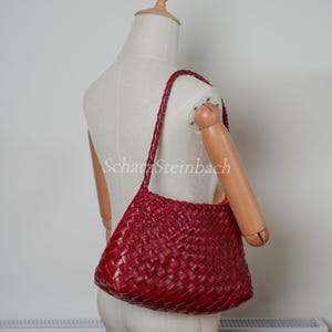 Ivy Red Handvävd äkta läder hobo tote flätad strandväska present till henne