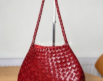 Ivy Red Handwoven Genuine Leather hobo tote Braided Beach bag gift for her