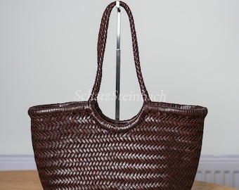 Handgeweven gevlochten leren hobo-draagtas voor dames strandvakantie mandenvlechten met katoenen zakje