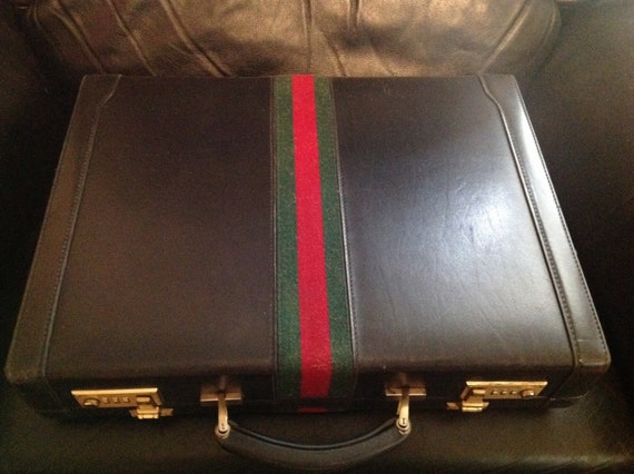 Gucci Vintage Black Leather Red Green Stripe Brie… - image 3