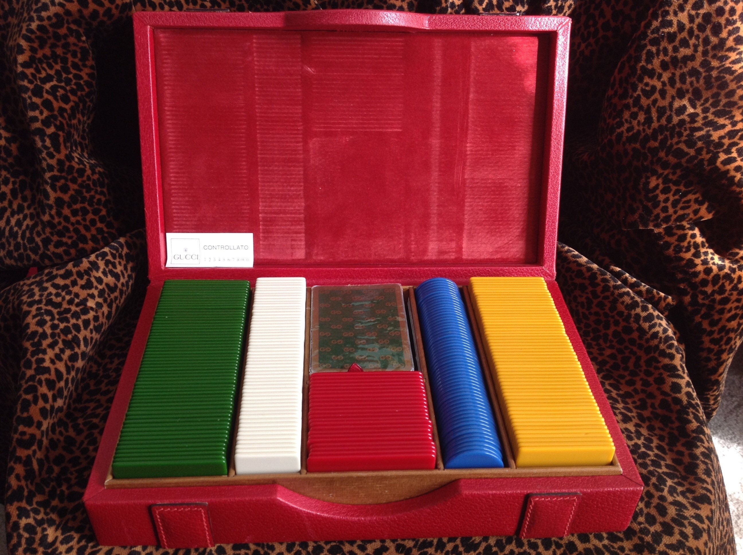 VINTAGE Collector's Item Gucci Red Leather Poker Set 