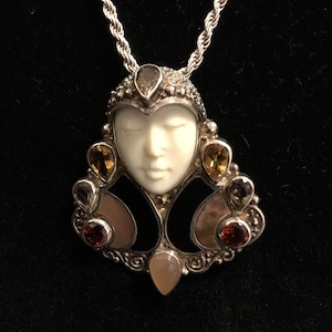 Vintage SaJen Sterling Silver Pin/Pendant W/Stones & Sterling Silver Rope Chain