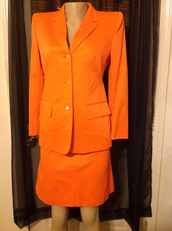 90's Bright Orange Silky GUCCI Skirt Suit Double G