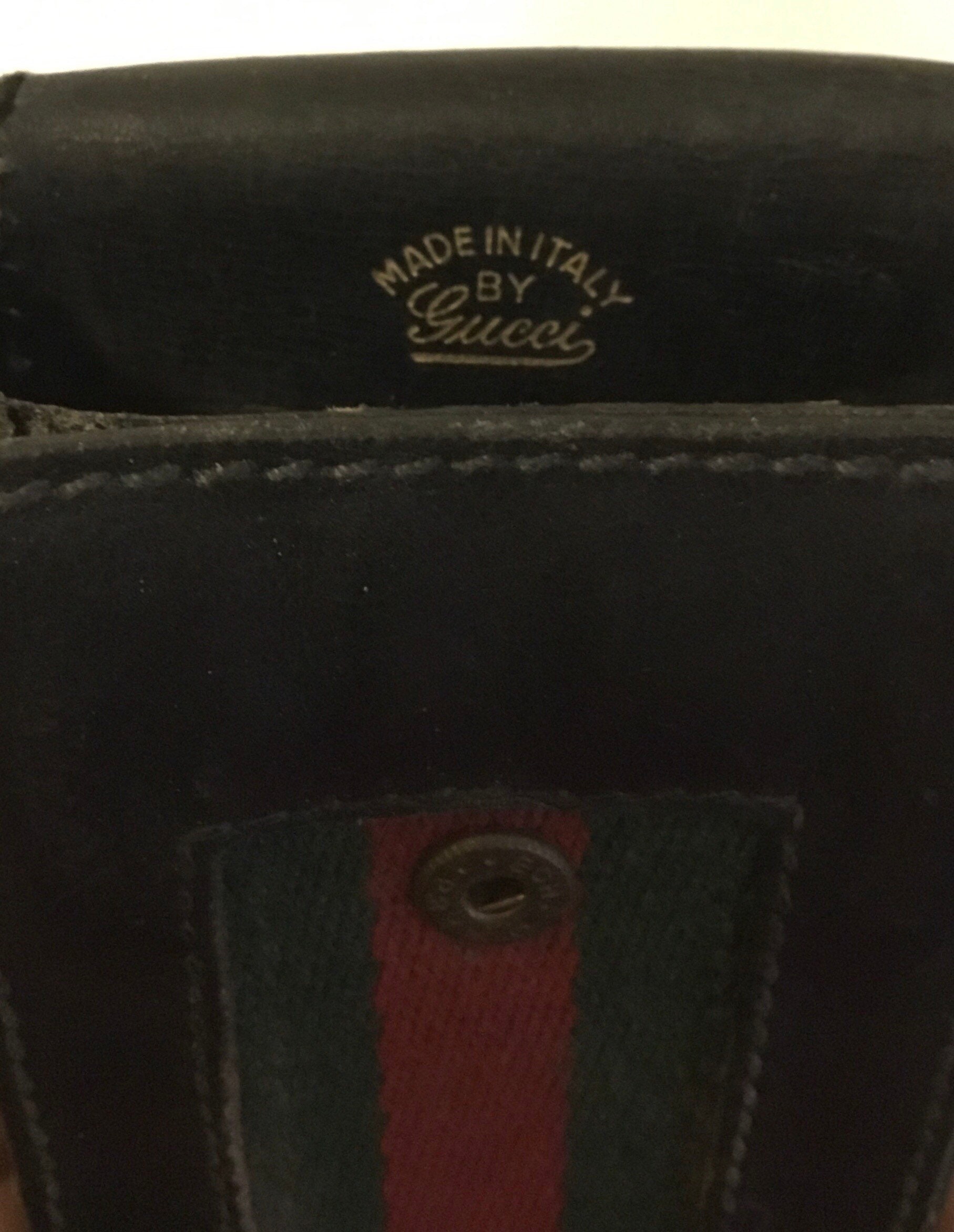 Vintage GUCCI Black Leather Red & Green Web Cigarette Case 