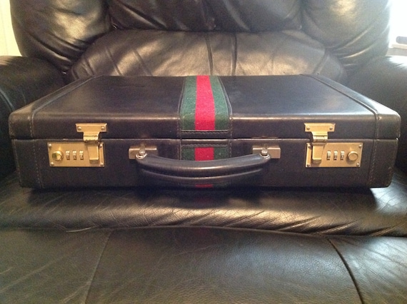 Gucci Vintage Black Leather Red Green Stripe Brie… - image 2