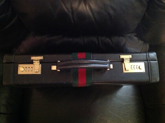 Gucci Vintage Black Leather Red Green Stripe Brie… - image 5