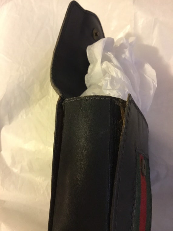 Vintage GUCCI Black Leather, Red & Green Web Cigarette Case
