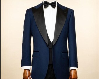 Blue & Black Tuxedo, 3 Piece Tailored Suit