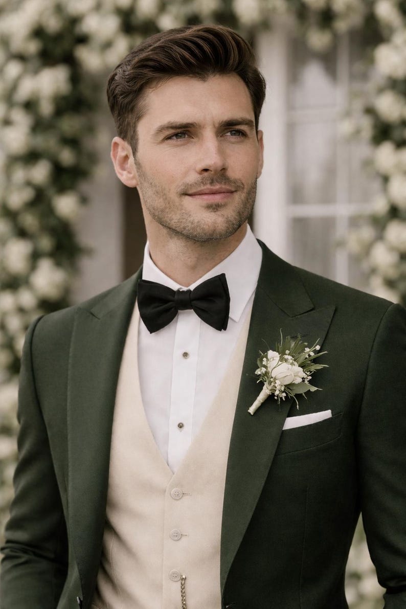 Green and beige 3 piece suit, Tailored suit, Made to measure. image 2